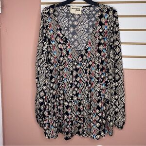 SAVANNA JANE NWOT Women’s Tiered And Embroidered Aztec Print Blouse Size 2X Boho